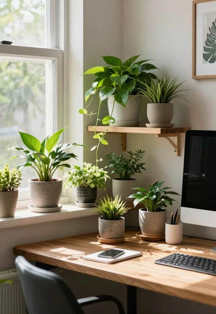 30 Home Office Chair and Accent Furniture Ideas - 14. Plants and Greenery 1