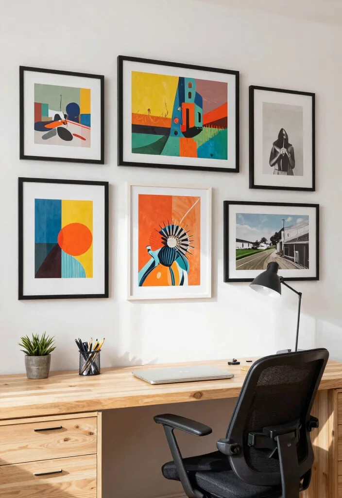 30 Home Office Chair and Accent Furniture Ideas - 18. Artful Wall Hangings 1