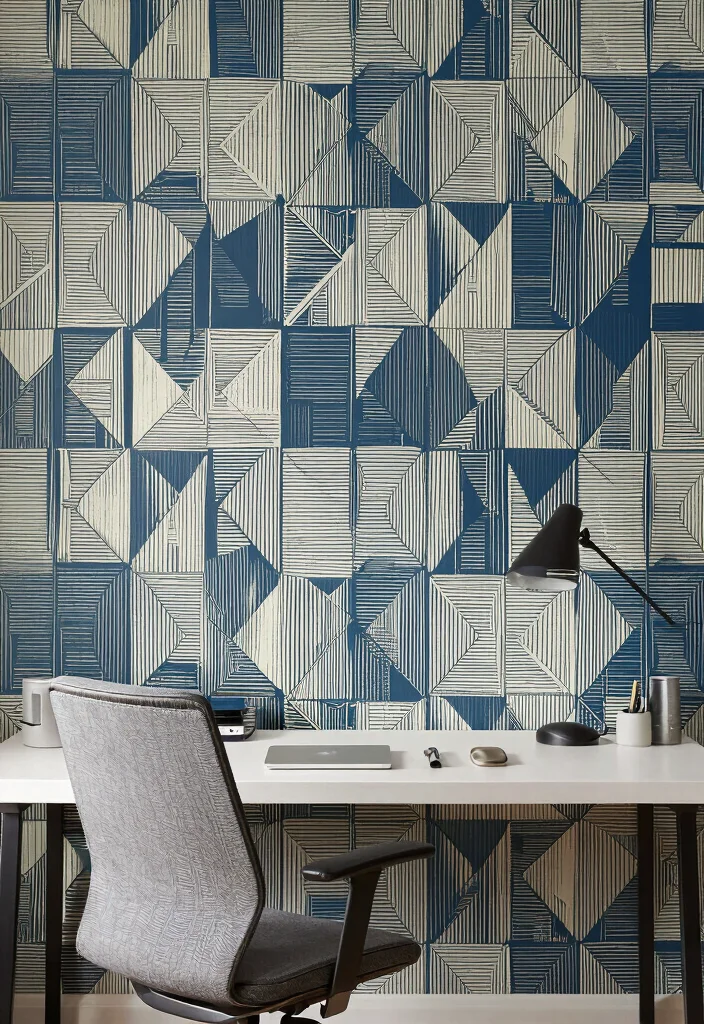 30 Home Office Chair and Accent Furniture Ideas - 28. Removable Wallpaper 1