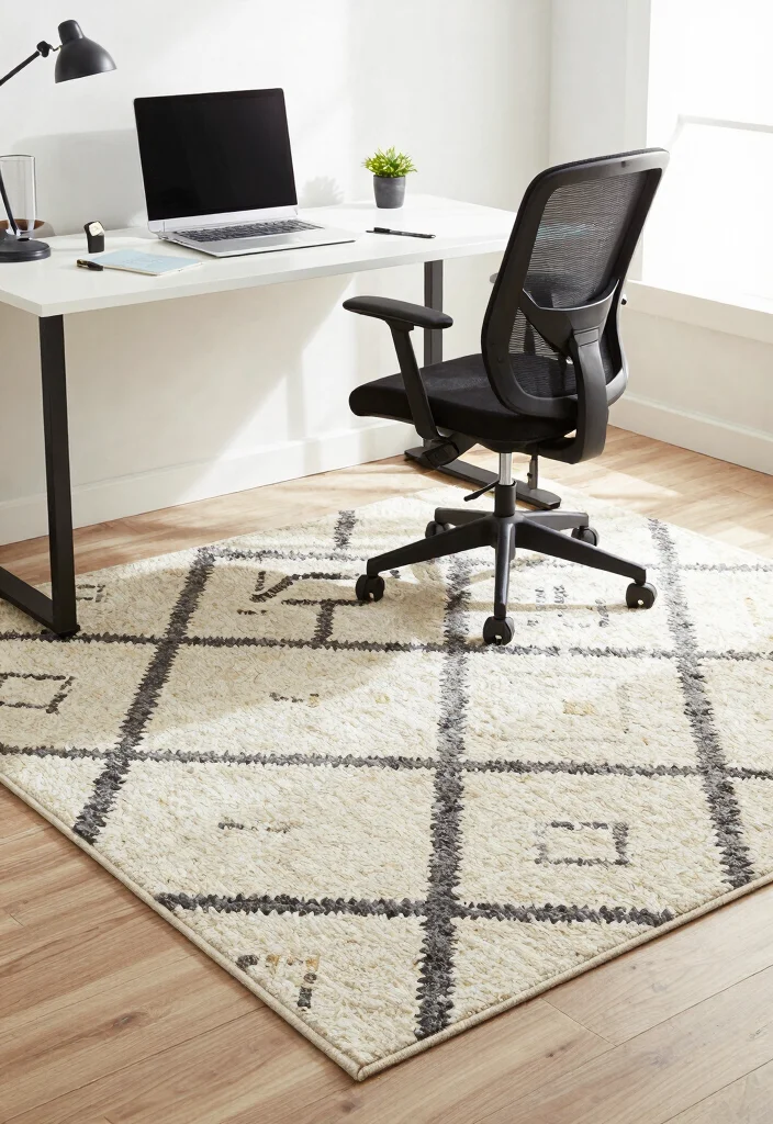 30 Home Office Chair and Accent Furniture Ideas - 29. Functional Area Rugs 1