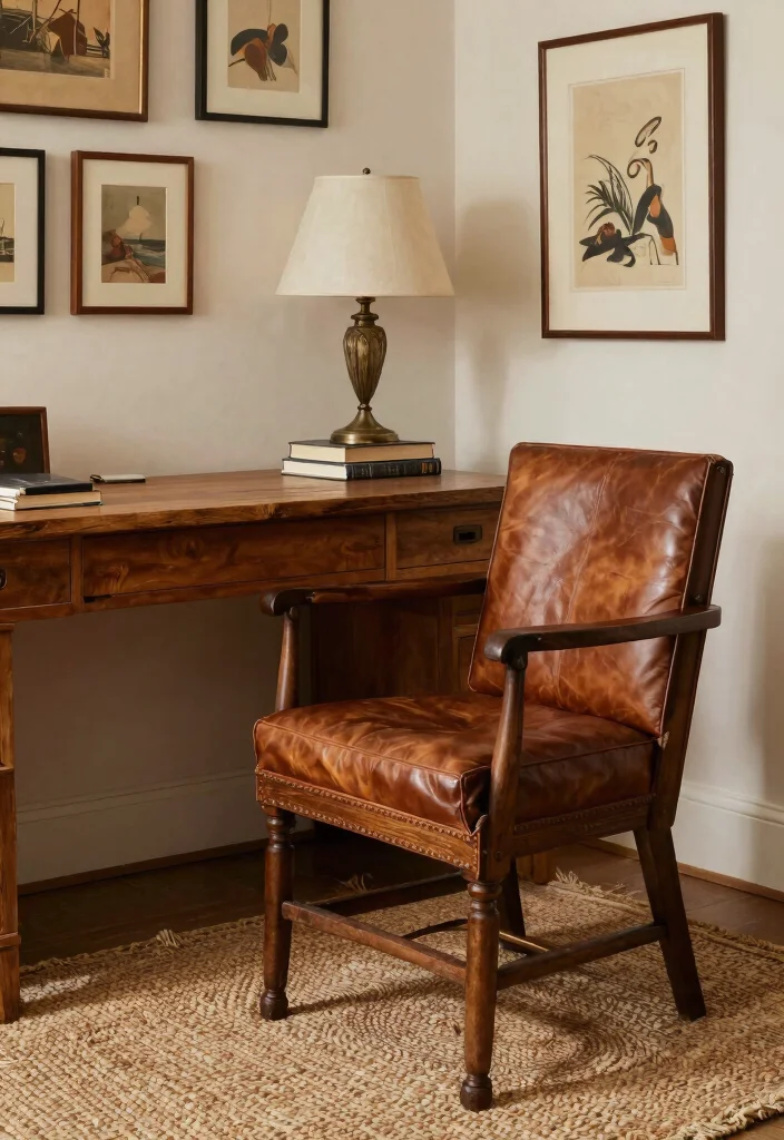 30 Home Office Chair and Accent Furniture Ideas - 4. Vintage-Inspired Chairs 1