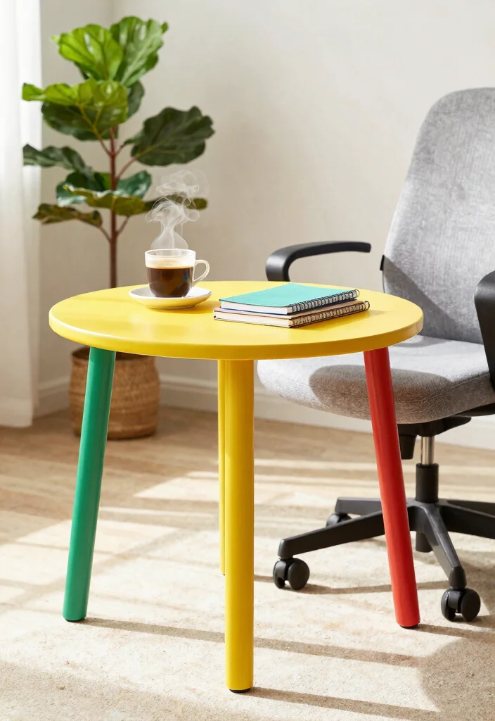 30 Home Office Chair and Accent Furniture Ideas - 6. Colorful Accent Tables 1