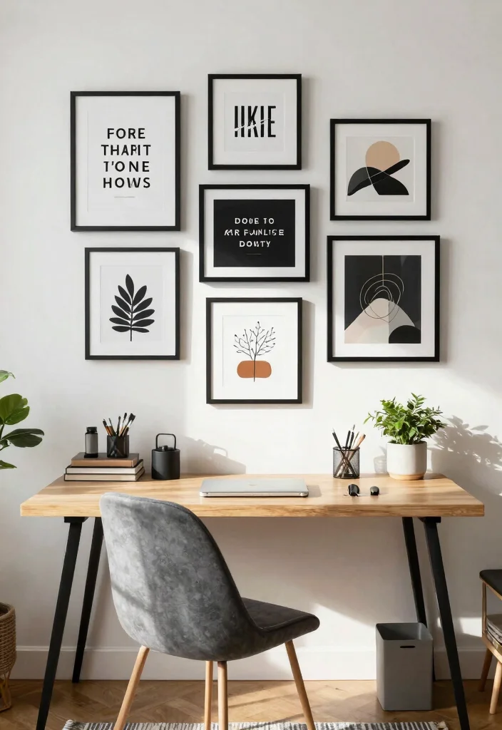 30 Home Office Furniture Ideas Stylish and Functional Picks - 22. Trendy Wall Art for Inspiration 1