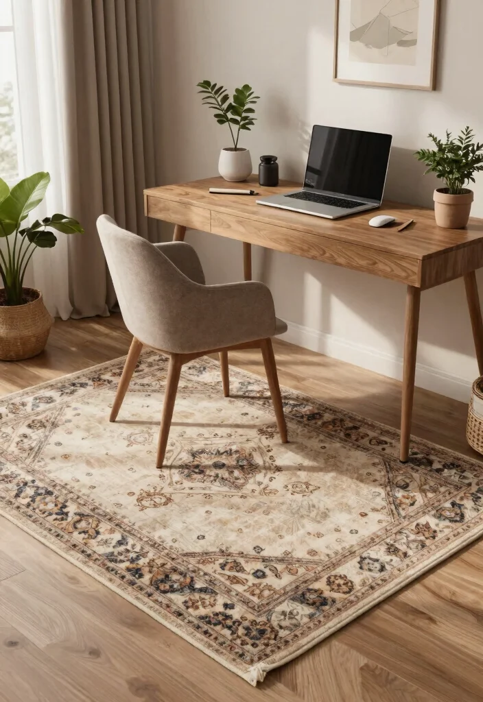 30 Home Office Furniture Ideas Stylish and Functional Picks - 5. Cozy Rugs to Define Your Space 1