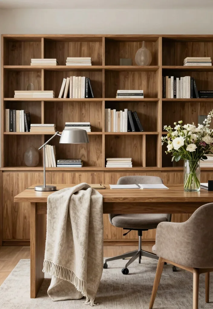 30 Home Office Library Ideas Dreamy Bookshelf Workspace - 10. Layered Textures for Depth 1