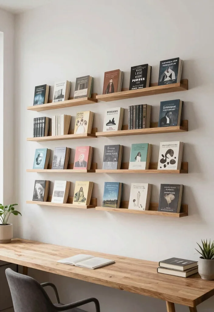 30 Home Office Library Ideas Dreamy Bookshelf Workspace - 19. Wall-Mounted Book Displays 1