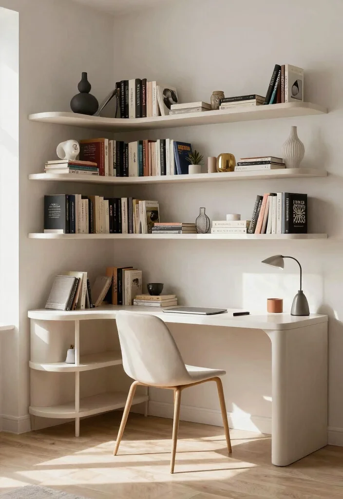 30 Home Office Library Ideas Dreamy Bookshelf Workspace - 23. Curvy Shelving Units 1