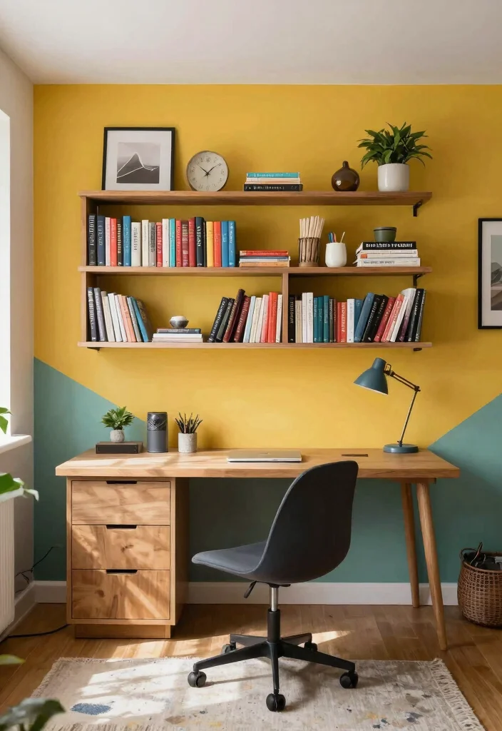 30 Home Office Library Ideas Dreamy Bookshelf Workspace - 24. Colorful Accent Walls 1