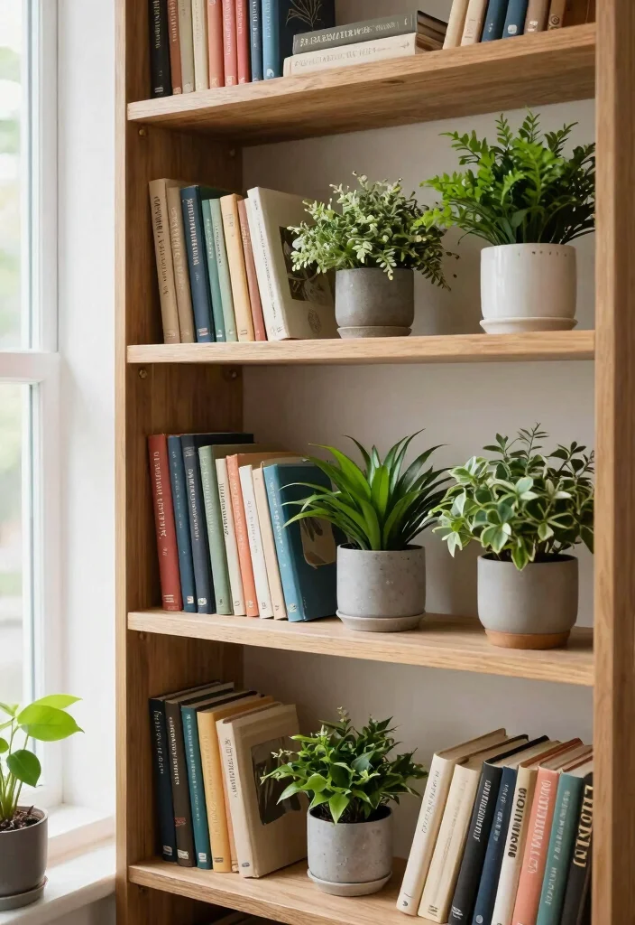 30 Home Office Library Ideas Dreamy Bookshelf Workspace - 9. Incorporating Plants for Freshness 1
