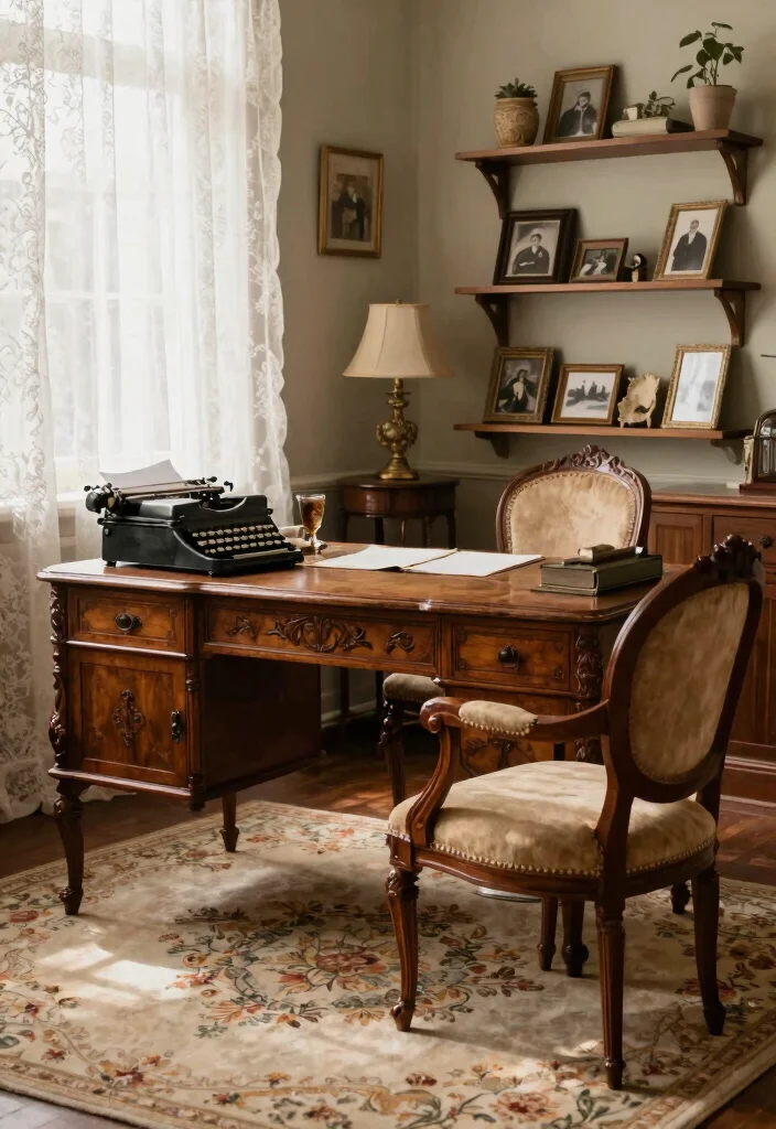 30 Lounge Office Room Ideas Where Comfort Meets Work - 16. Vintage Charm 1