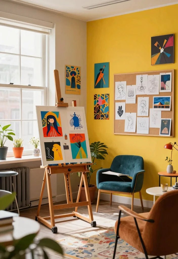 30 Lounge Office Room Ideas Where Comfort Meets Work - 28. Artistic Expression 1