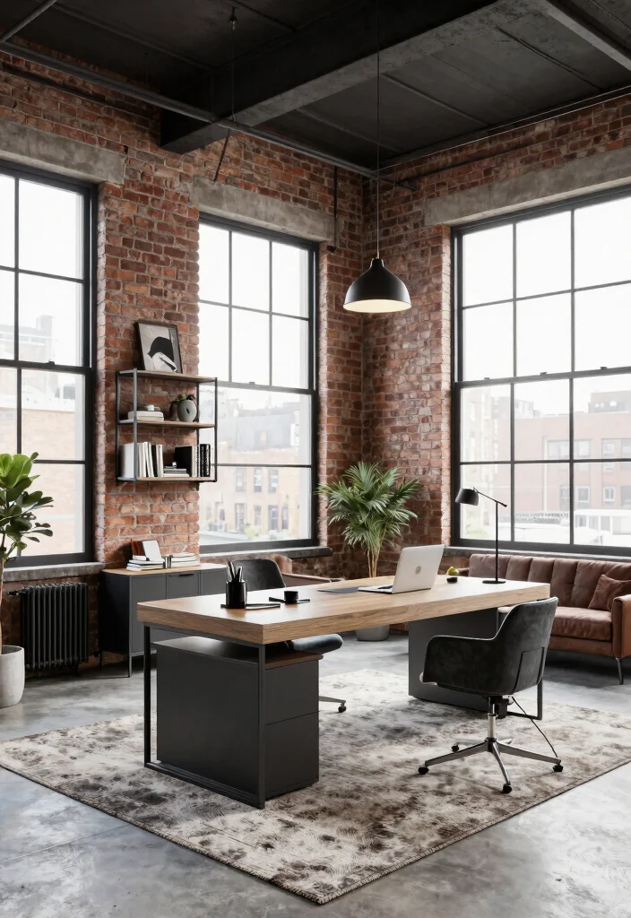 30 Lounge Office Room Ideas Where Comfort Meets Work - 29. Urban Loft Style 1