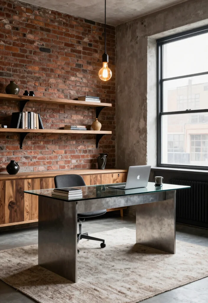 30 Lounge Office Room Ideas Where Comfort Meets Work - 3. Industrial Chic 1