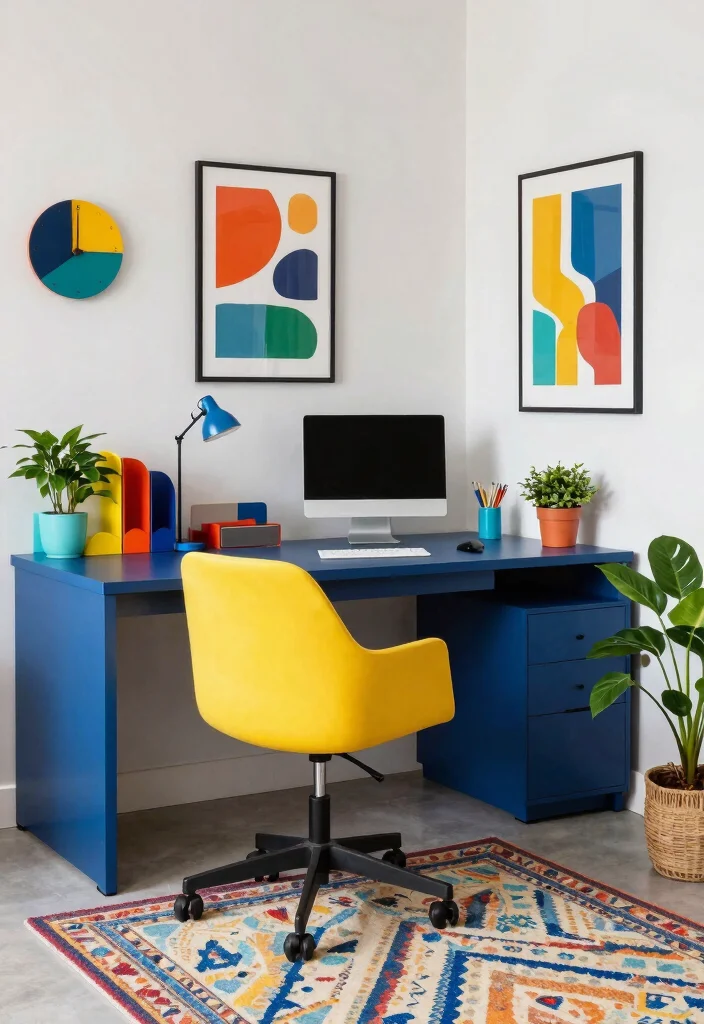 30 Lounge Office Room Ideas Where Comfort Meets Work - 7. Colorful Accents 1
