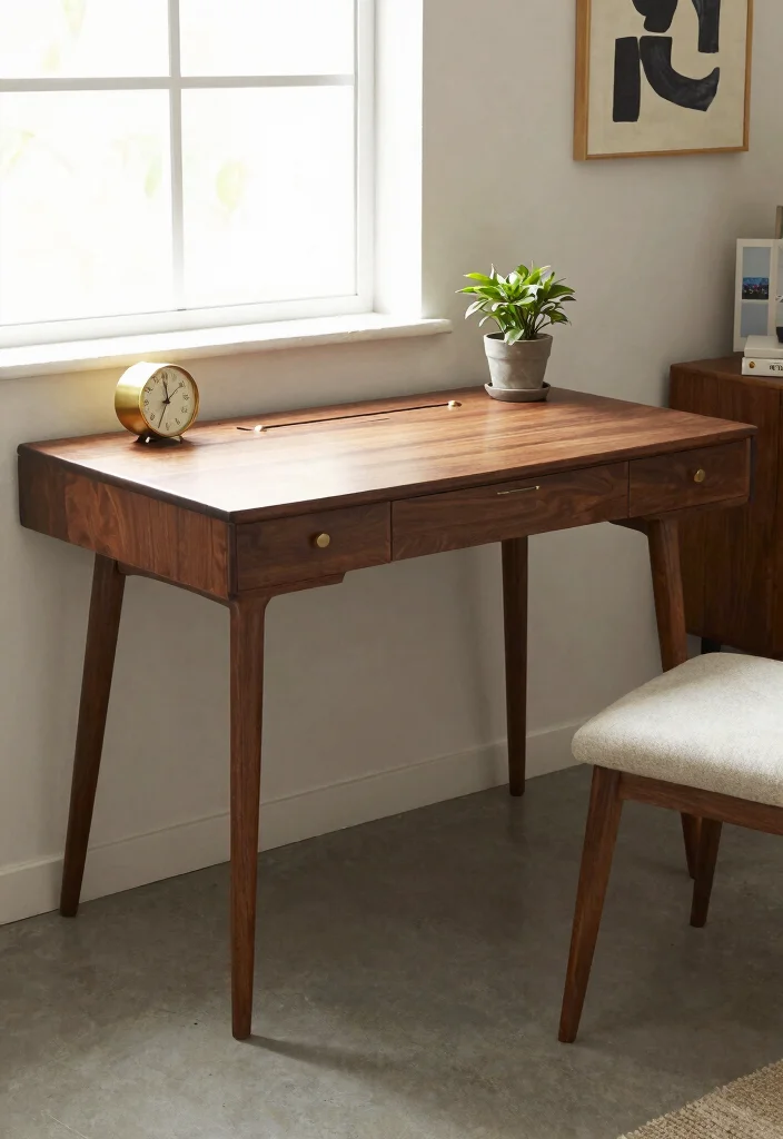 30 Mid Century Modern Desk Ideas Timeless Style at Home - 1. Classic Walnut Desk with Curved Legs 1