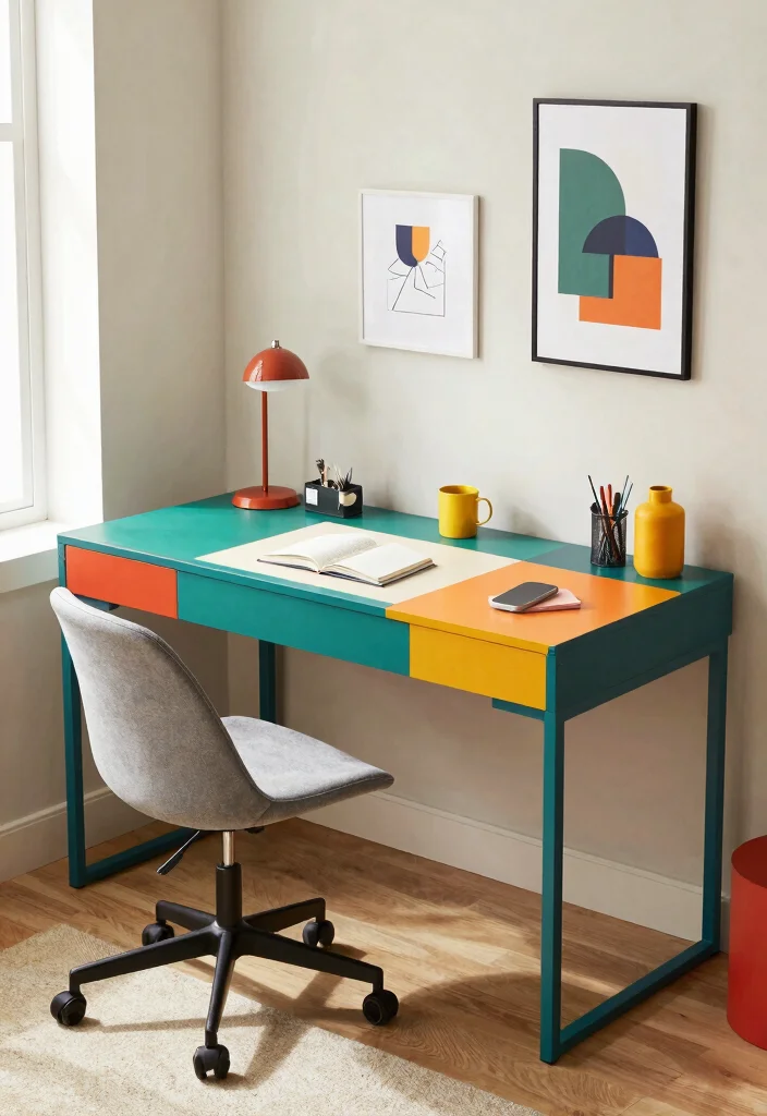 30 Mid Century Modern Desk Ideas Timeless Style at Home - 10. Bold Color-Blocked Desk 1