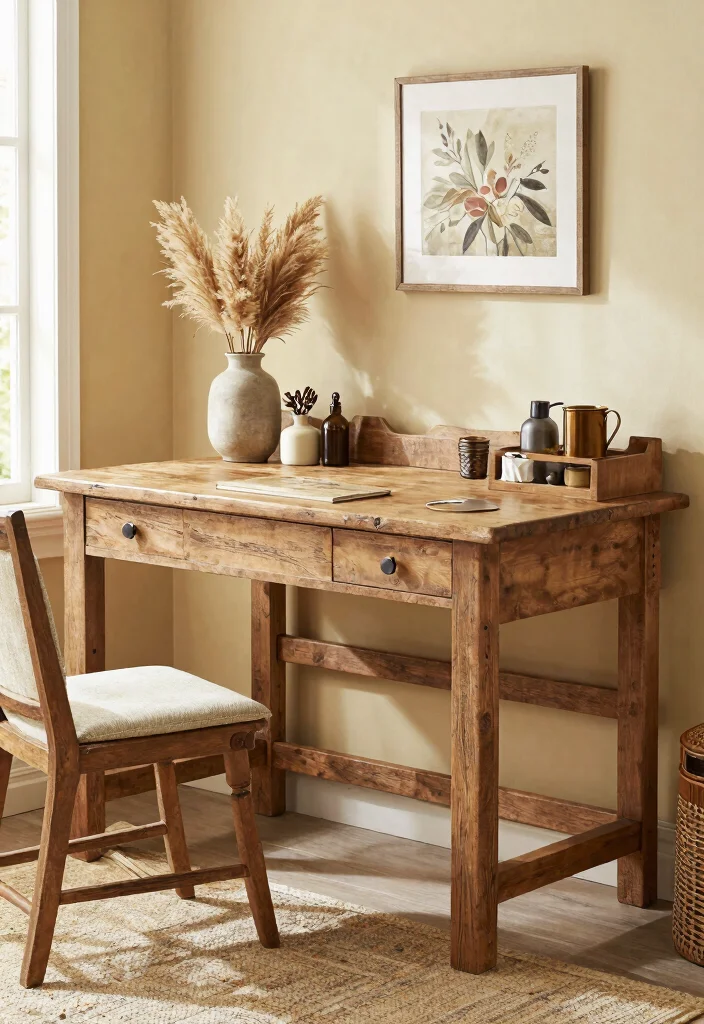 30 Mid Century Modern Desk Ideas Timeless Style at Home - 18. Rustic Farmhouse Desk 1