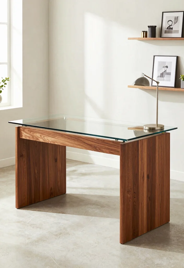 30 Mid Century Modern Desk Ideas Timeless Style at Home - 28. Elegant Glass and Wood Desk 1