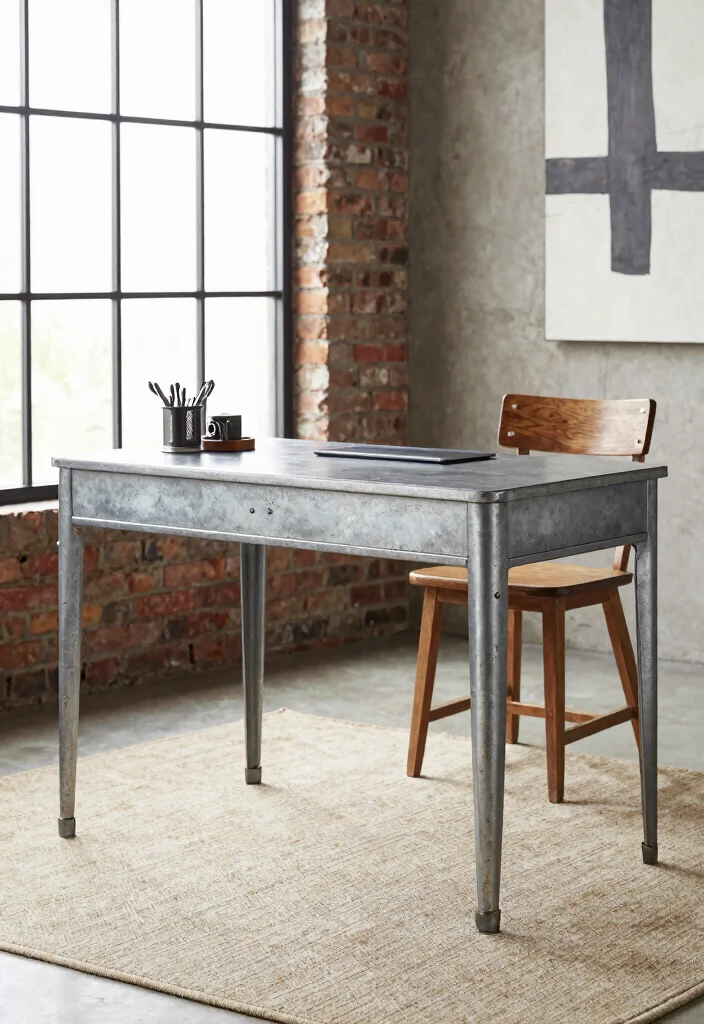 30 Mid Century Modern Desk Ideas Timeless Style at Home - 6. Vintage Metal Desk with Industrial Touch 1