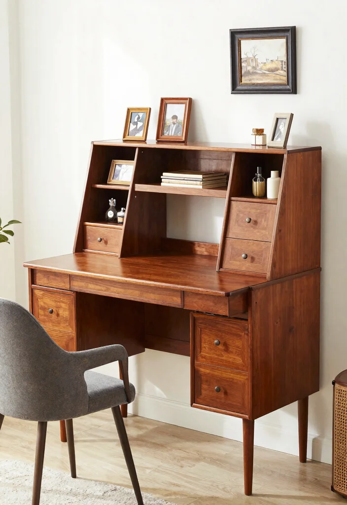 30 Mid Century Modern Desk Ideas Timeless Style at Home - 9. Stylish Secretary Desk 1