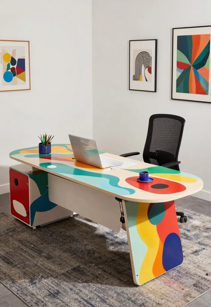30 Modern Boss Office Table Design Ideas with Style - 11. Artistic Expressions 1