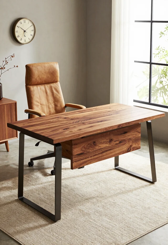 30 Modern Boss Office Table Design Ideas with Style - 2. Rustic Meets Modern 1