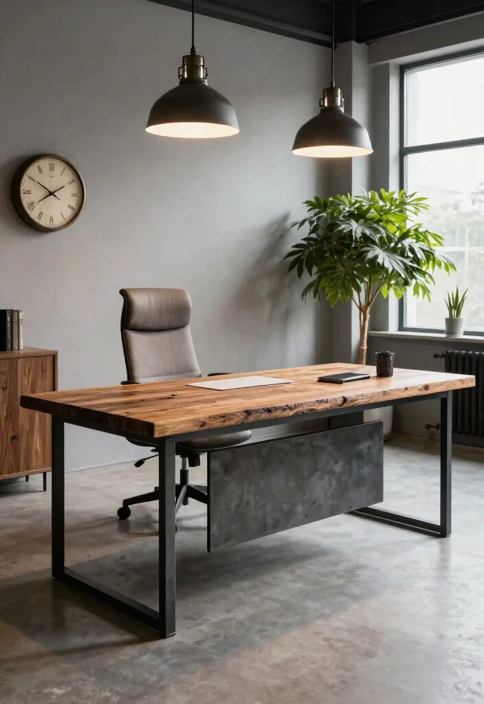 30 Modern Boss Office Table Design Ideas with Style - 8. Industrial Chic 1