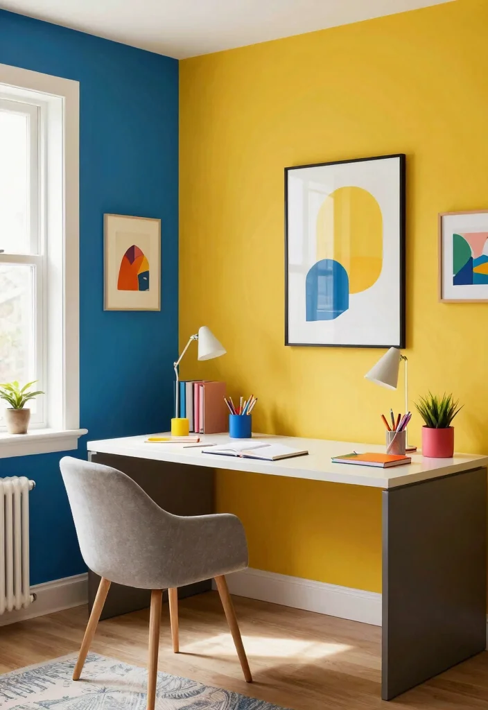 30 Modern Home Office Ideas: Sleek Spaces That Inspire - 14. Bright and Bold Colors 1