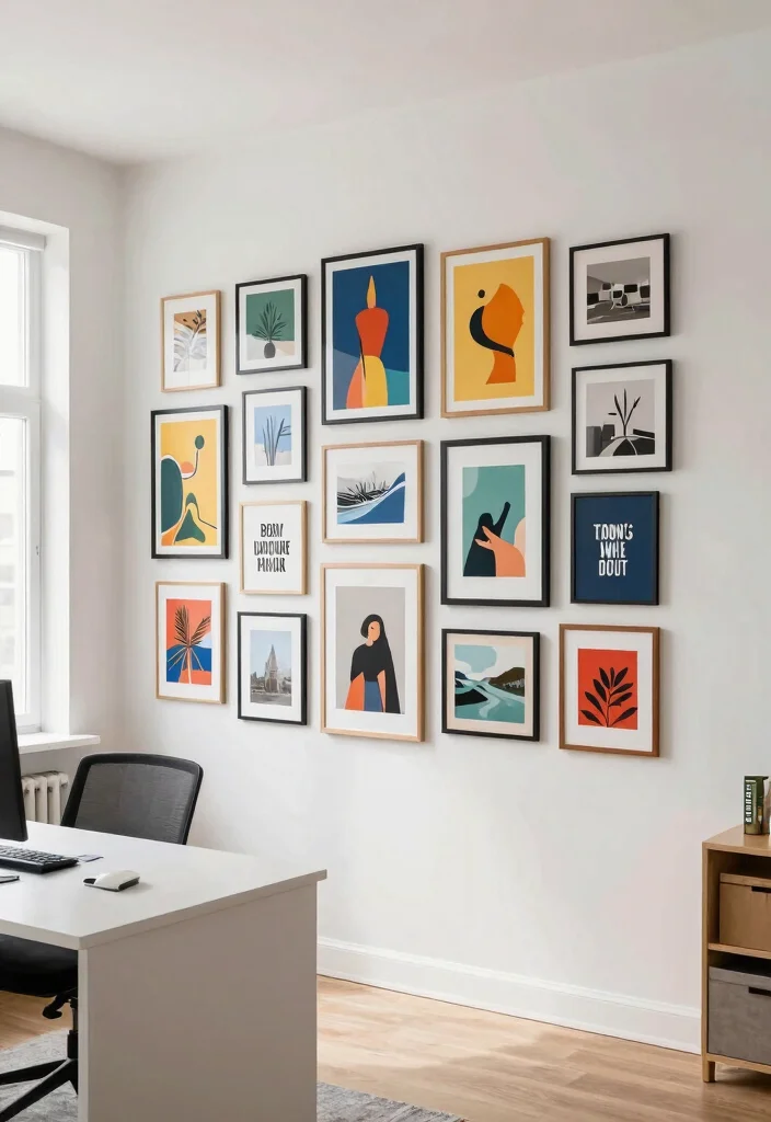 30 Modern Home Office Ideas: Sleek Spaces That Inspire - 20. Vibrant Gallery Wall 1