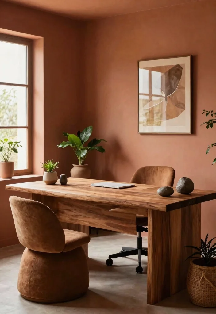30 Modern Home Office Ideas: Sleek Spaces That Inspire - 26. Warm Earthy Tones 1