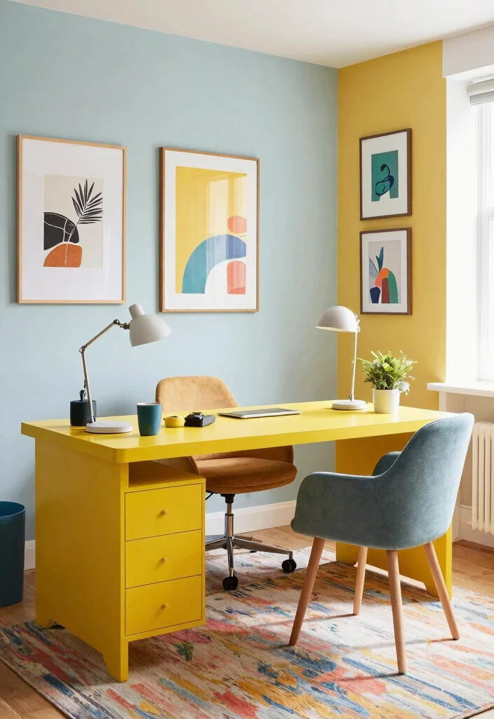 30 Modern Home Office Ideas: Sleek Spaces That Inspire - 28. Dynamic Color Combinations 1