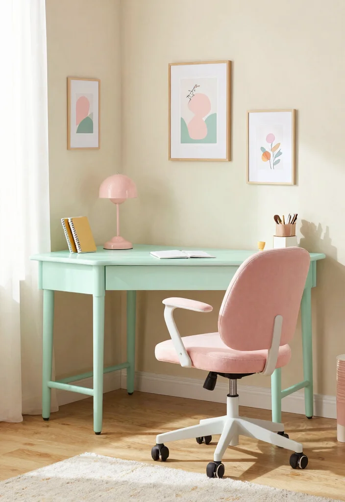 30 Modern Home Office Ideas: Sleek Spaces That Inspire - 3. Pastel Paradise 1