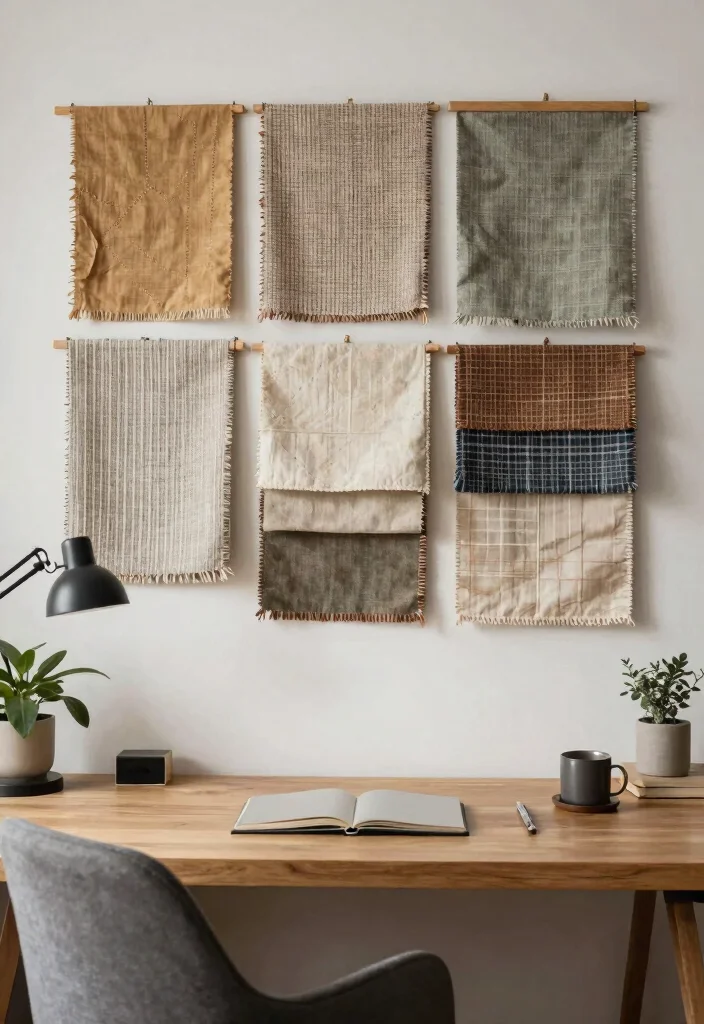 30 Office Display Wall Ideas Creative and Inspiring - 21. Layered Textiles 1