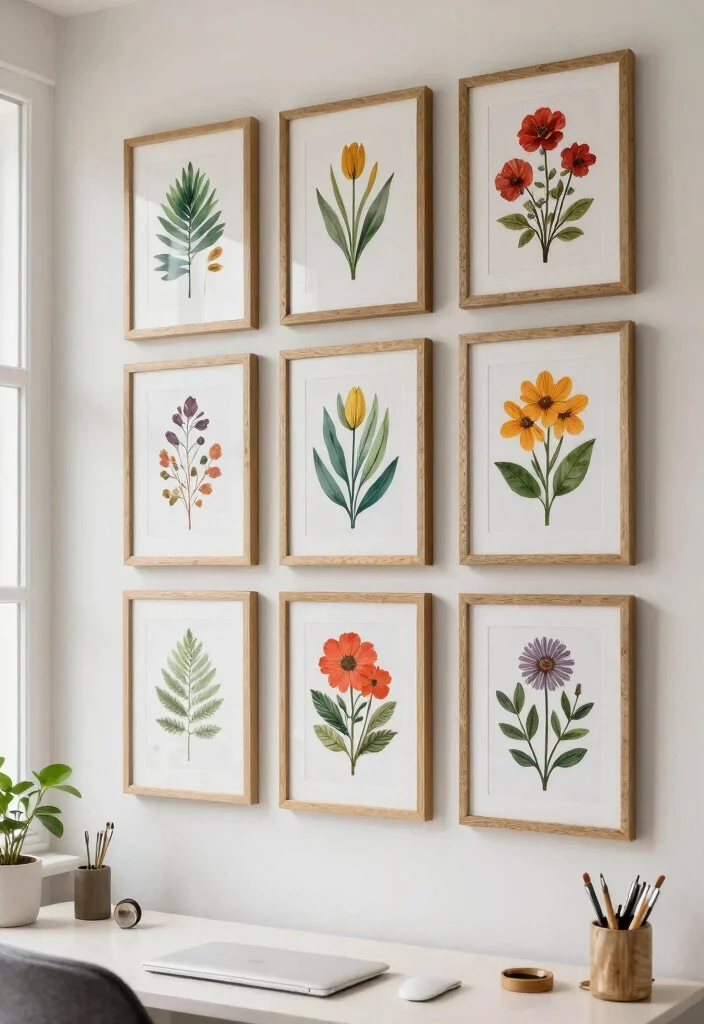 30 Office Display Wall Ideas Creative and Inspiring - 3. Botanical Prints 1