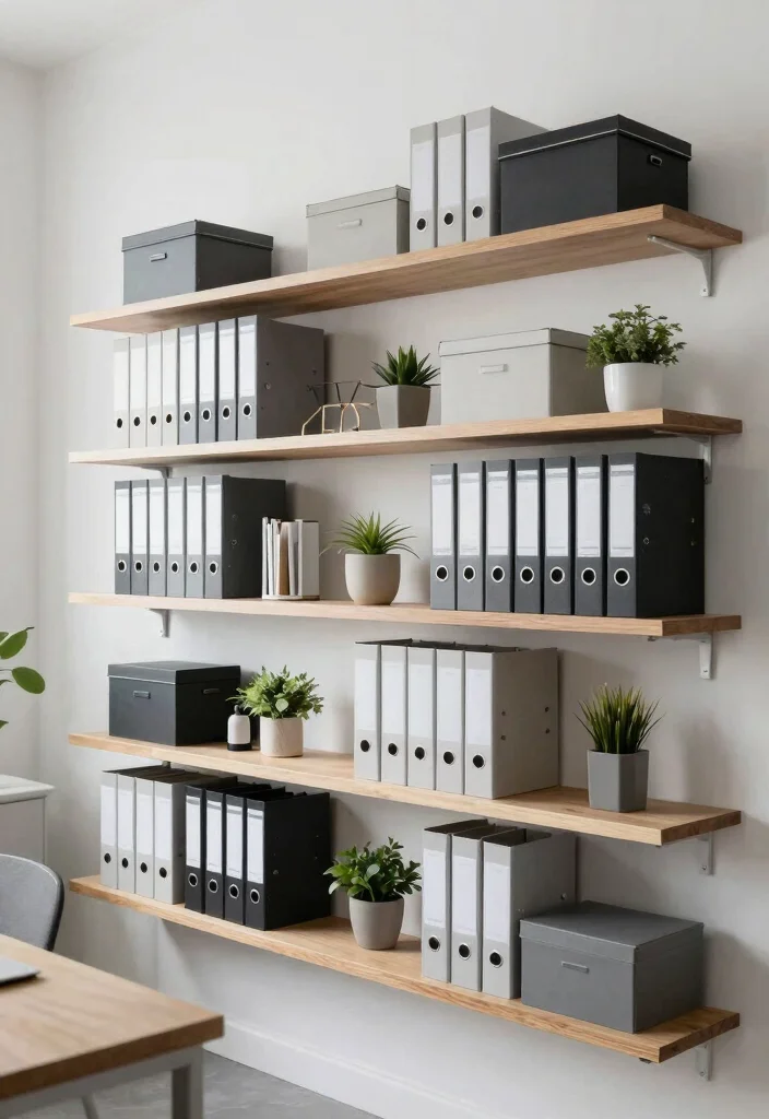 30 Office Files Arrangement Ideas Smart and Stylish - 11. Floating Shelves for File Storage 1