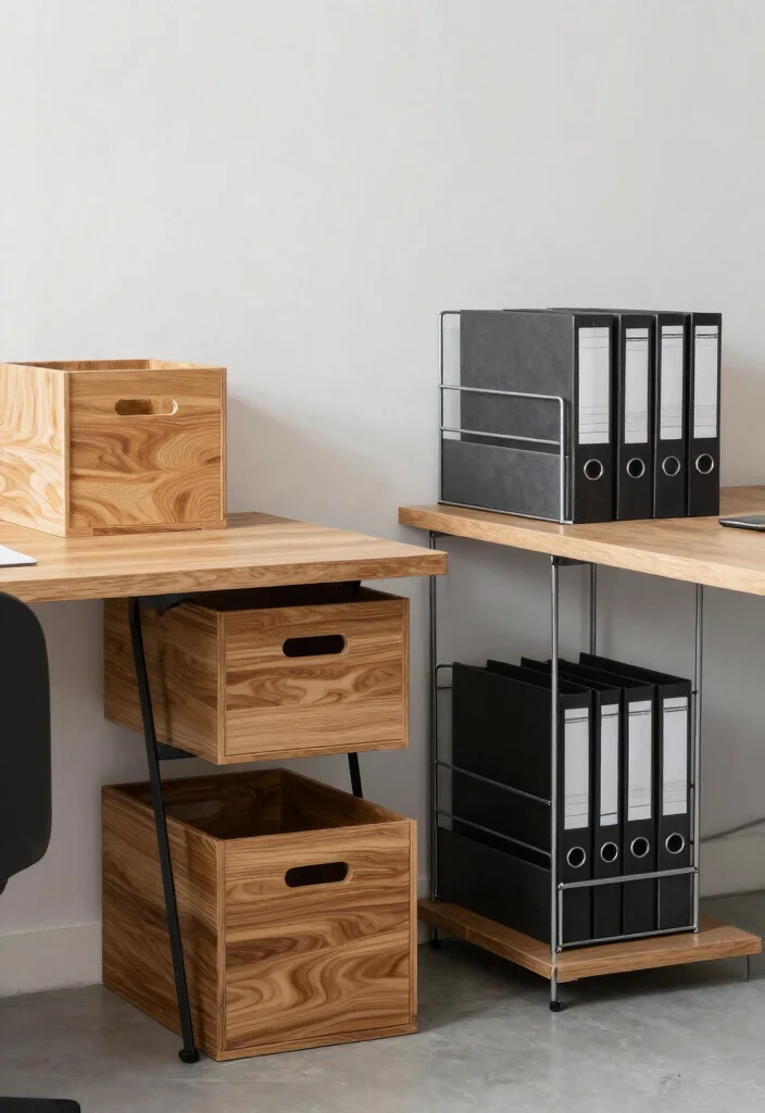 30 Office Files Arrangement Ideas Smart and Stylish - 17. Mixed Material Storage 1