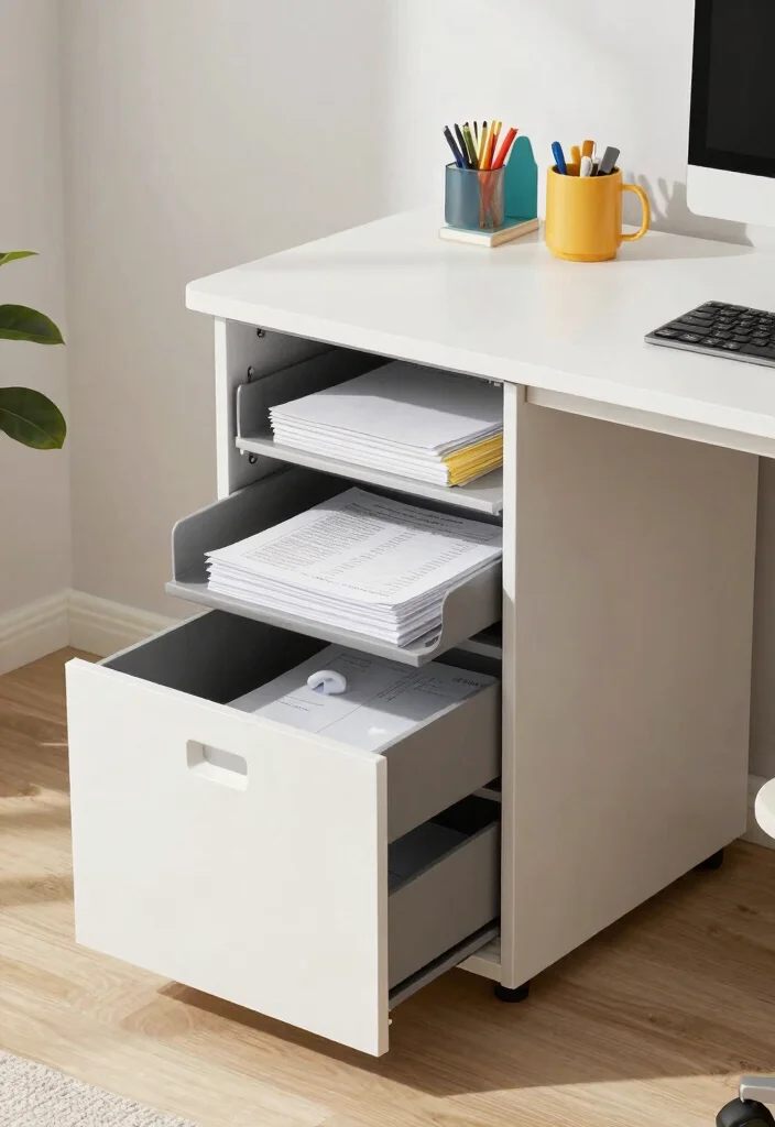 30 Office Filing Cabinet Ideas Stylish Organization - 23. Desk-integrated Cabinets 1