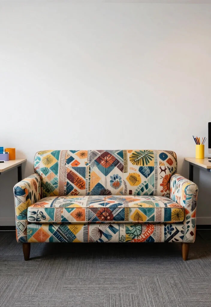 30 Office Sofa Design Concepts Cozy Seating for Your Space - 10. Playful Patterns and Prints 1