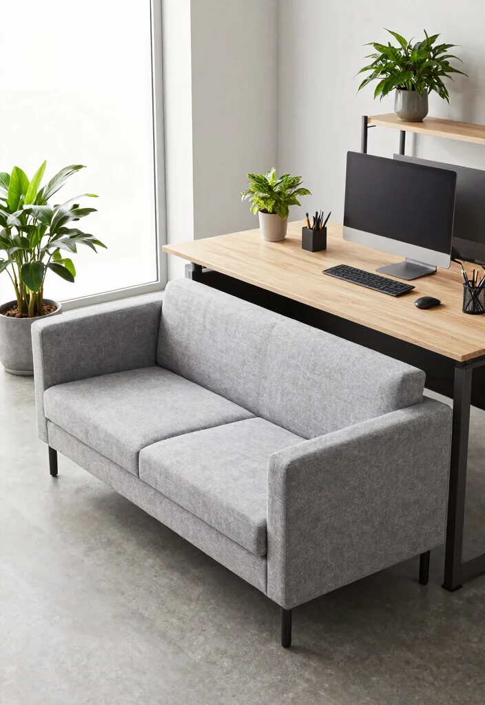 30 Office Sofa Design Concepts Cozy Seating for Your Space - 18. Sofa/Desk Combo 1