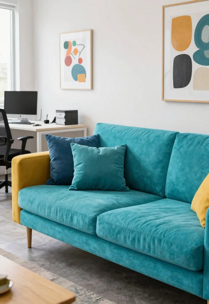 30 Office Sofa Design Concepts Cozy Seating for Your Space - 4. Bright and Bold Colors 1