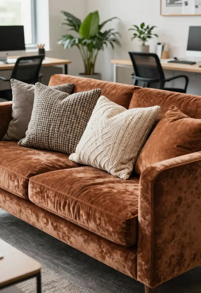 30 Office Sofa Design Concepts Cozy Seating for Your Space - 7. Textured Fabrics for Comfort 1