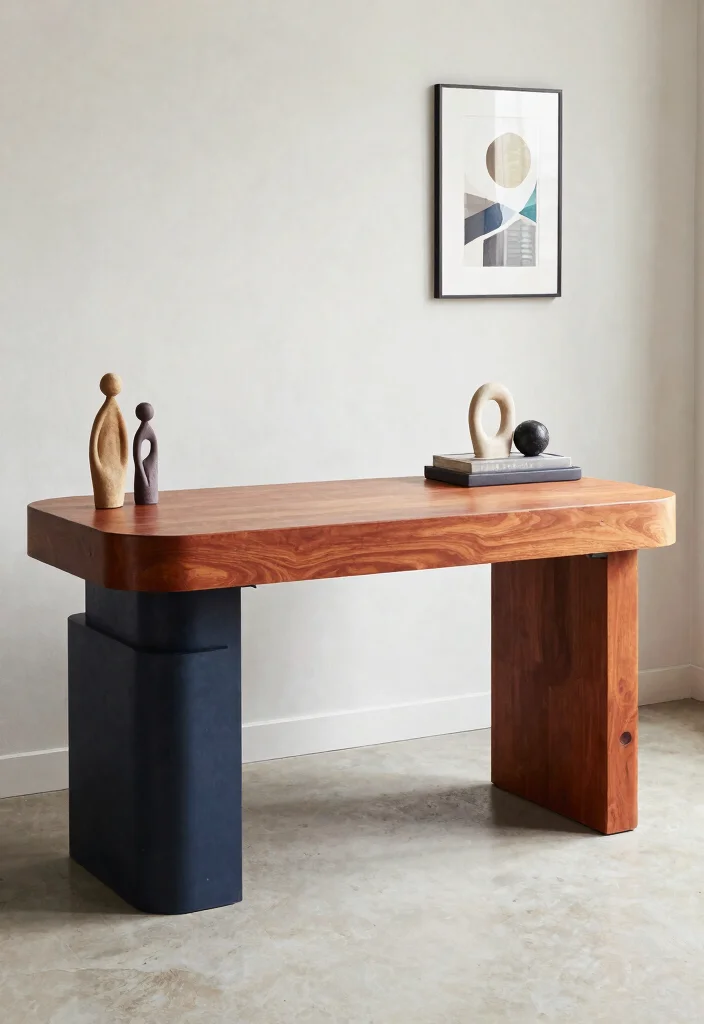 30 Office Table Ideas: Stylish Desks for Every Space - 17. Artistic Desk with Unique Design 1