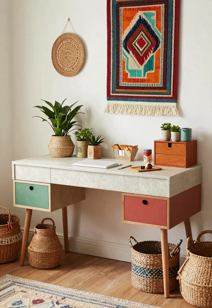 30 Office Table Ideas: Stylish Desks for Every Space - 21. Bohemian Chic Desk 1