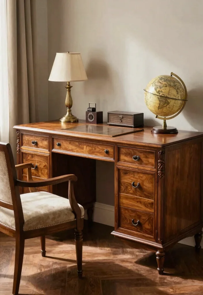 30 Office Table Ideas: Stylish Desks for Every Space - 22. Vintage Writing Desk 1