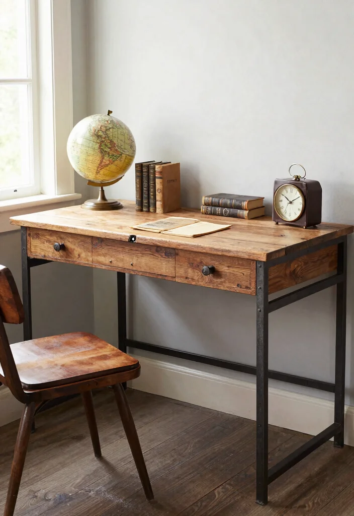 30 Office Table Ideas: Stylish Desks for Every Space - 4. Vintage Industrial Desk 1