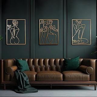 3J Group XL Gold Metal Wall Art - 18x24 Inches, 3 Piece - Female Line Ar...