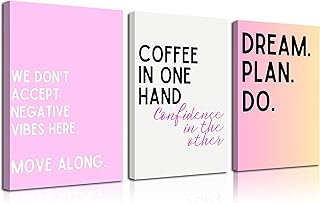 3Pcs Pink Feminine Motivational Canvas Wall Art Inspirational Office Wal...