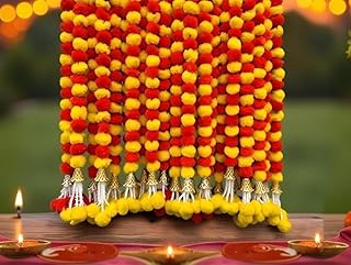 5 Pc 5 feet Long Marigold Garland for Decoration Long Strands Artificial...