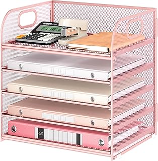 5 Tray Paper Organizer Letter Tray with Handle - Mesh Desk File Organize...