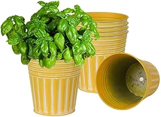6 Inch Yellow Metal Rustic Flower Pots - 6Pcs Galvanized Planters with D...